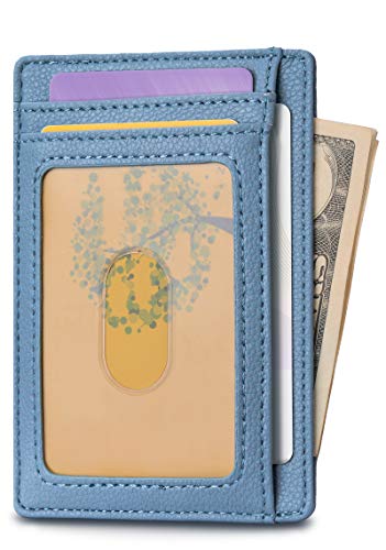 Buffway Slim Minimalist Front Pocket RFID Blocking Leather Wallets for Men and Women - Lichee Blue Grey - color: Lichee Blue Grey