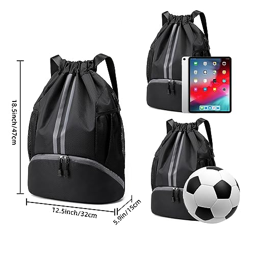 Valleycomfy Sports Drawstring Backpack - Water Resistant String Bag Black - color: A-black