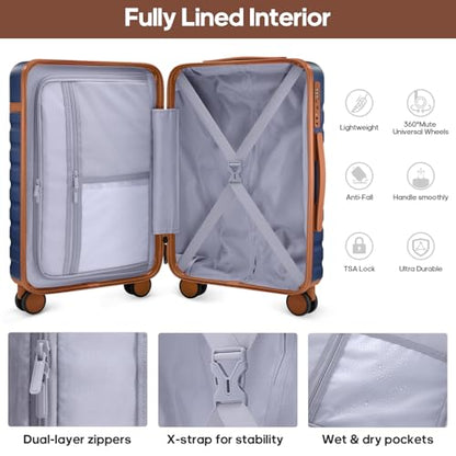 UKEIN Luggage Sets 3Piece, Carry On Luggage 20in Suitcase Set With Backpack - color: Navy Blue, size: 3 piece set (BP/20inch)
