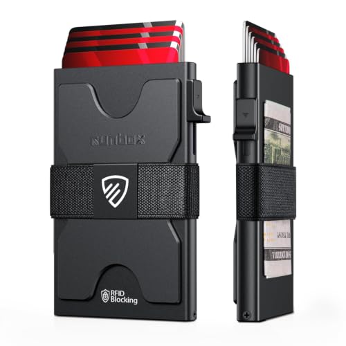 RUNBOX Slim Wallet for Men, RFID Aluminum Pop-Up Card Holder for 12 Cards - color: A Matte Black