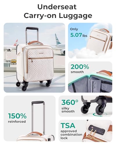 BAGSMART 16" Underseat Carry On Luggage Softside Carry On Suitcase, Beige - color: Underseat-Beige