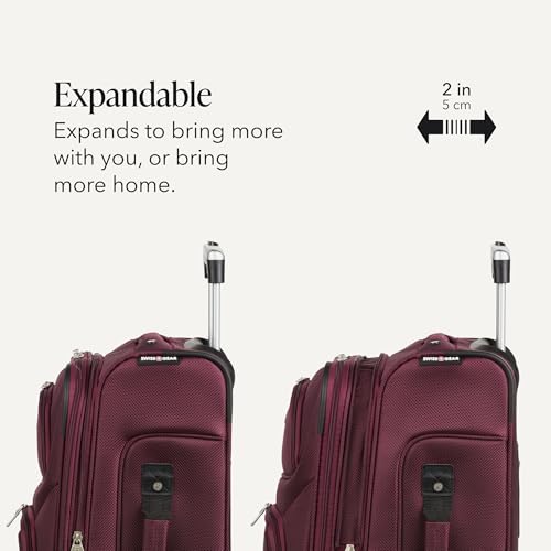 SwissGear Sion Softside Expandable Spinner Luggage Durable Lightweight Travel Suitcase, Merlot, 2-Piece Set (Carry-On/Large) - color: Merlot, size: 2-Piece Set (Carry-On/Large)