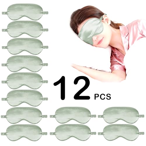 12PACK Silky Sleep Masks Satin Eye Mask Silk Eyes Cover for Sleeping Blackout Eyeshades Soft Blindfold Travel Nap Gifts - color: Sage