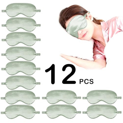 12PACK Silky Sleep Masks Satin Eye Mask Silk Eyes Cover for Sleeping Blackout Eyeshades Soft Blindfold Travel Nap Gifts - color: Sage