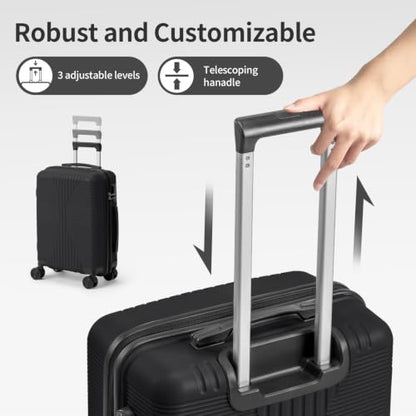 22 Inch Carry On Luggage, Lightweight PP Hardshell Suitcase with Spinner Wheels & Built-in Lock, Durable Hardside Travel Bag Airline Approved (Black) - color: Black