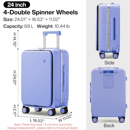 mixi Large Checked Luggage with Cup Phone Holder and Charger Hard Shell Suitcases with Spinner Wheels, 24 Inch Lilac Purple - color: Lilac purple, size: 24-inch