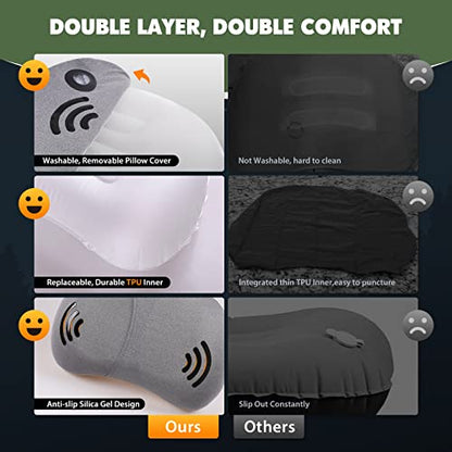 Hikenture Inflatable Camping Pillow, Compact Travel Pillow for Backpacking - color: Green