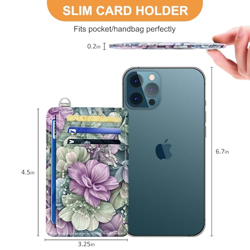 SEAVILIA Small Credit Card Holder for Women, Slim RFID Blocking Wallet - color: Happy Flower