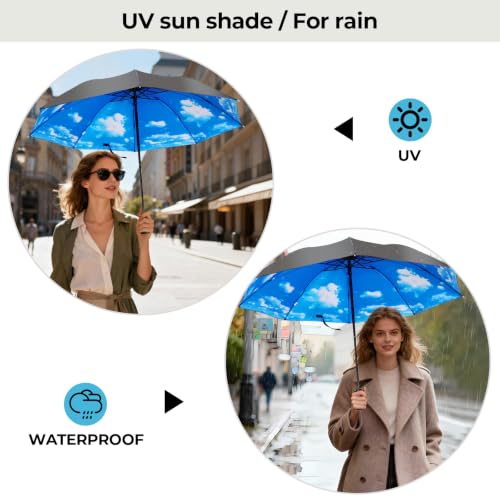 LLanxiry Compact Travel Umbrella, Windproof Automatic Umbrellas for Rain - color: High clouds (Auto)