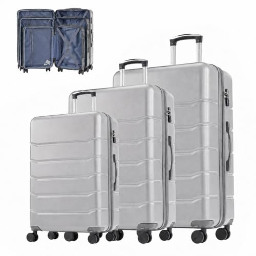 Simple Deluxe 20/24/28 Inch Expandable Hardside Carry On with Spinner Wheels & TSA Lock, ABS Hard Shell Lightweight Rolling Luggage Suitcase, Light Gray - color: Light Gray-C, size: 3-Piece Set (20/24/28)