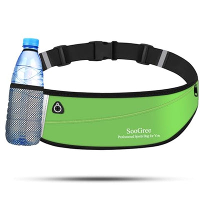 SooGree Slim Running Belt Fanny Packs for Women Men,Water Bottle Holder Hydration Fanny Pouch,Waterproof Sport Waist Pack with Reflective Strip,Runner Belt Bag for Running Cycling Camping Gym (Green) - color: Green