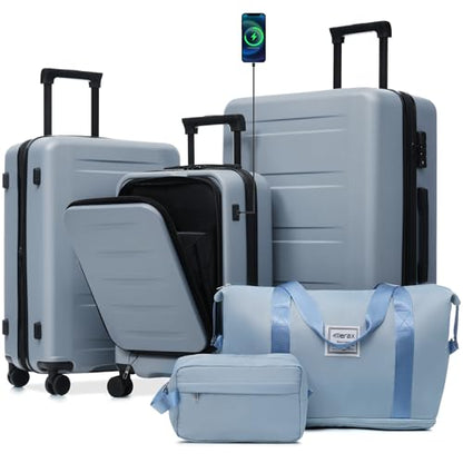 Merax Luggage Sets 5 Piece Front Open,Lightweight Expandable Luggage - color: Blue-1(20 top-open), style: 3-piece Set(20/24/28)