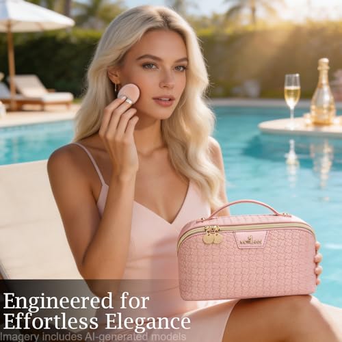 Travel Makeup Bag for Women: 3 Pcs Set Vagen Leather Cosmetic Bag - color: 01Pink
