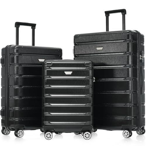 Suitcase Sets Hardshell Luggage Sets ABS Suitcase for Women 3Pc Carry On Luggage - color: Jet Black, size: 20/24/28 Inch