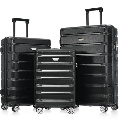 Suitcase Sets Hardshell Luggage Sets ABS Suitcase for Women 3Pc Carry On Luggage - color: Jet Black, size: 20/24/28 Inch
