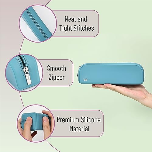 Mr. Pen- Silicone Pencil Case, Aesthetic Pencil Bag for Women, Makeup Pouch - color: Teal