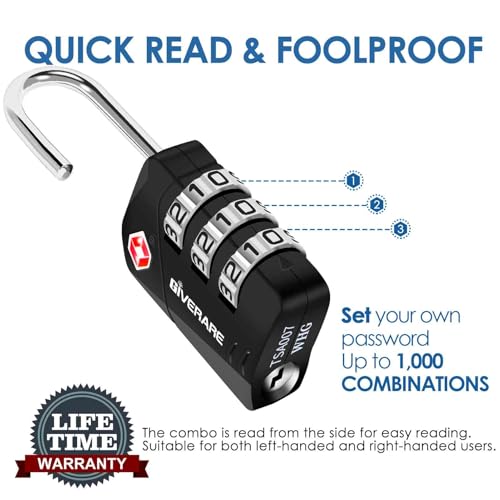 2 Pack TSA Approved Travel Luggage Locks, Metal Combination Lock, Alloy Keyless 3-Digit Padlocks, TSA Accepted Compatible Padlock for Gym Locker, Golf Bag Case, Backpack, Black-by GIVERARE
