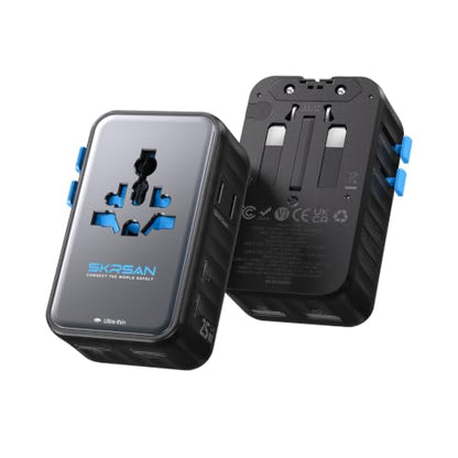25W GaN Ultra-Thin International Travel Adapter (Midnight Black) - color: Midnight Black