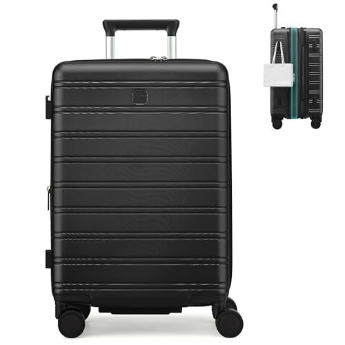 MILADA 24-Inch Hardside Expandable Medium Checked Luggage Suitcase, Black - color: Jet Black, size: Checked Medium 24 inch