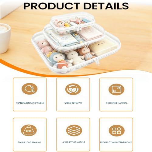 3PCS Thickened Clear Hard Shell Zipper Case, Professional Grade Plastic Transparent Storage Box, Toiletry Pouch, Travel Organizer, Cosmetic Bag (S/M/L) - color: 3PCS-S/M/L