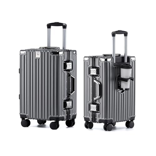 HotWay 24 Inch Checked Zipperless Luggage with Cup Holder,Grey - color: Gray (PC+Aluminum), size: Checked in 24inch