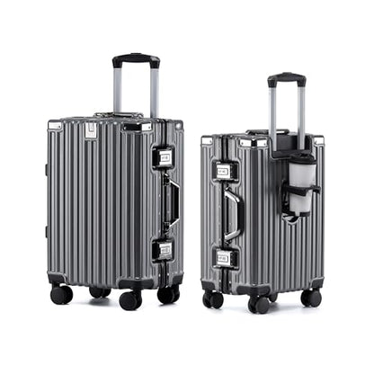 HotWay 24 Inch Checked Zipperless Luggage with Cup Holder,Grey - color: Gray (PC+Aluminum), size: Checked in 24inch