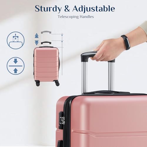 NEWBULIG 20 Inch Carry On Luggage, Suitcase with Spinner Wheels - color: Pink, size: 20 Inch