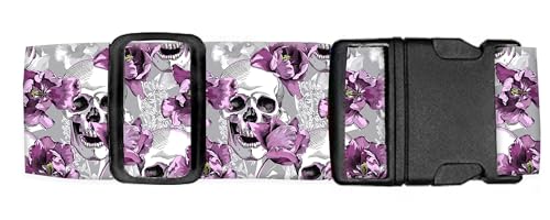 Luggage Straps for Suitcases Travel Belt Accessories, Cute Suitcase Strap, Adjustable Luggage Belt Strap, Heavy Duty with Quick-Release Buckle Luggage Strap Skull Flowers - color: Skull Flowers