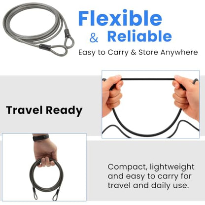 5mm Security Cable 3 Pack, 7FT 10FT 15FT Braided Steel Anti-Theft Cable Set with Vinyl Coating, Extended Length Portable Cable for Bike, Outdoor Gear, Travel and Equipment - size: 7+10+15FT