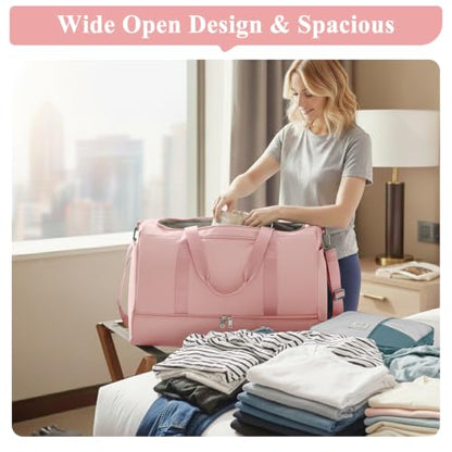 Travel Duffle Bag with Shoe Compartment, XL Weekender Bags for Women - color: B-Pink, size: Extra Large