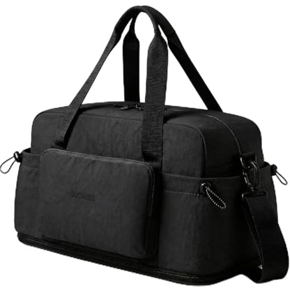 Large Travel Bag Expandable, Travel Tote with Luggage Sleeve, 47L Black - color: Black
