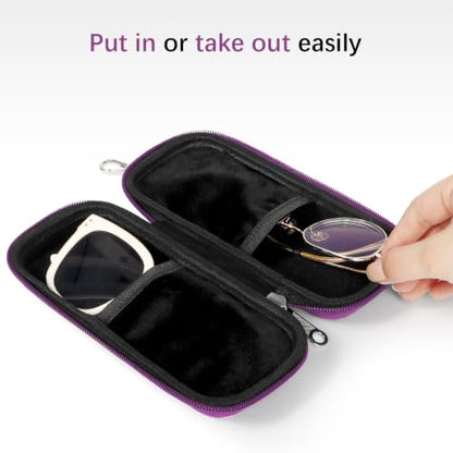 Double Eyeglasses Case for Dual Sunglasses, Hard Shell with Zipper - color: Purple