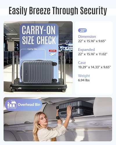 LIGHT FLIGHT Expandable 20" Carry On Luggage 22x14x9, TSA Lock, Gray - color: Gray