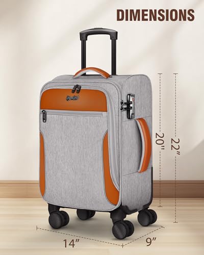 Carry On Luggage 22x14x9 Airline Approved, 20" Softside Suitcase for Travel - color: Grey
