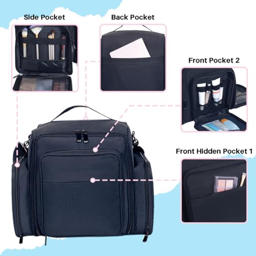 Large Makeup Bag Organizer with 3 Inner Removable Pouches,Black - color: Black