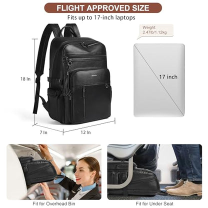 Shrrie 17 Inch Leather Laptop Backpack for Women with Giant Tumbler Holders - color: Black