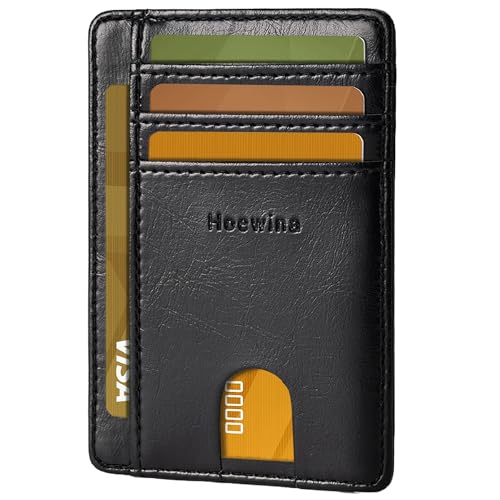 Hoewina 남성용 슬림 지갑, 신용 카드 홀더 지갑, 미니멀리스트 디자인 - RFID 차단 전면 포켓 가죽 얇은 지갑 남성 및 여성용, B-블랙, 미니멀리스트 - color: B-블랙