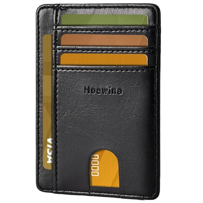 Hoewina 남성용 슬림 지갑, 신용 카드 홀더 지갑, 미니멀리스트 디자인 - RFID 차단 전면 포켓 가죽 얇은 지갑 남성 및 여성용, B-블랙, 미니멀리스트 - color: B-블랙