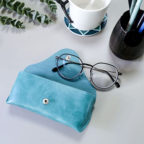 LogHog Portable Leather Glasses Case,Flexible Sunglasses Pouch Slim Case for Women Men Horizontal Eyeglass Case - color: Button-teal