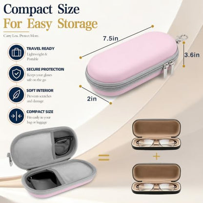 Double Sunglasses Case, Hard Shell Glasses Case for Men Women - color: Pu Pink