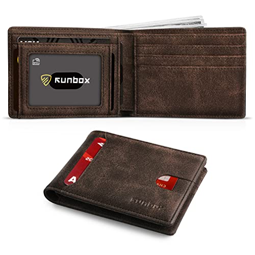 RUNBOX Wallet for Men, Slim Leather Bifold, RFID Blocking Card Holder - color: Glitter Brown