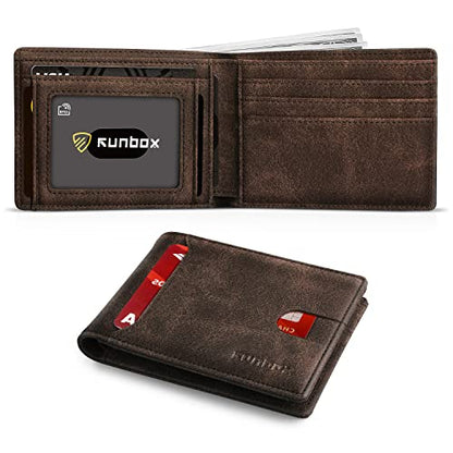 RUNBOX Wallet for Men, Slim Leather Bifold, RFID Blocking Card Holder - color: Glitter Brown