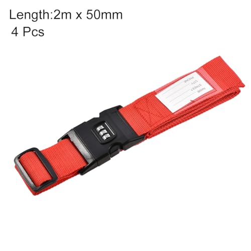 uxcell Luggage Straps Suitcase Belts with Buckle, Combination Lock, Adjustable Travel Packing Accessories - color: Red