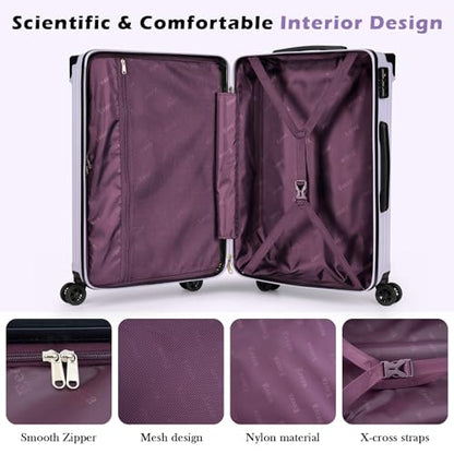 Eeeza Luggage Sets 5 Piece,Lightweight Durable Hardshell,20/24/28 Inch - color: Purple