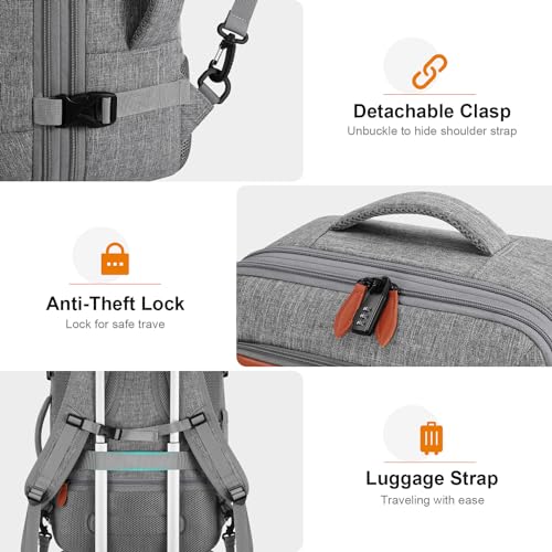 Bagsure Travel Carry On Backpack,42L Flight Approved,Expandable Backpack - color: Grey-brown (Backpack With 4 Packing Cubes)