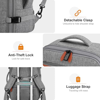 Bagsure Travel Carry On Backpack,42L Flight Approved,Expandable Backpack - color: Grey-brown (Backpack With 4 Packing Cubes)