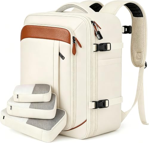 Vancropak Travel Backpack for Women, Airline Approved Carry on Backpack - color: White Brown