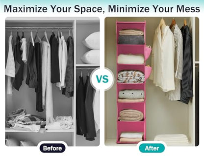 YOUDENOVA Hanging Closet Organizer and Storage, 6-Shelf, Pink - color: Pink