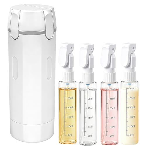 4 in 1 Travel Pump Dispenser Bottle, 30ML 4 Pack Leak-Proof Pump Containers with Measurement Scale & Label Stickers, Portable Bottles for Toiletries, Shower & Travel Use - color: White