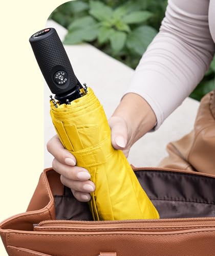 Windproof Travel Umbrella - Compact & Withstands Winds up to 100MPH, Strongest Premium Auto Folding Umbrella for Rain and Sun - Durable, Light & Portable for Women & Men, Fits Backpack & Cars - color: Yellow 1-Pack